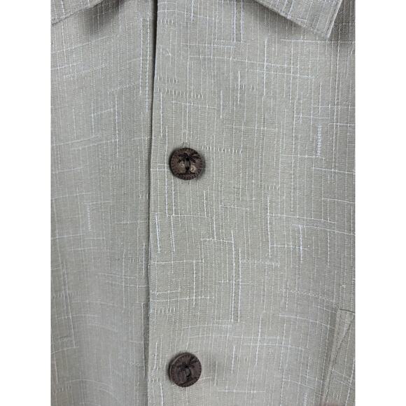 Jamaica Jaxx Silk Textured Beige Button Down‎ Short Sleeve Wooden Buttons M - Picture 4 of 5